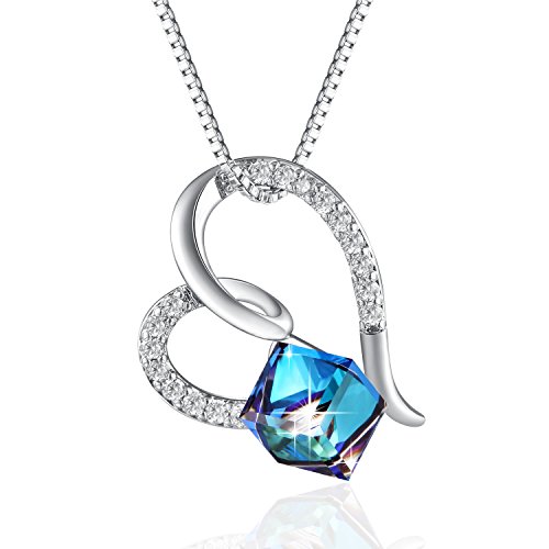 PLATO H Heart of Ocean Pendant Necklace with Swarovski Crystal Women Jewelry Christmas Gift for Her,18"