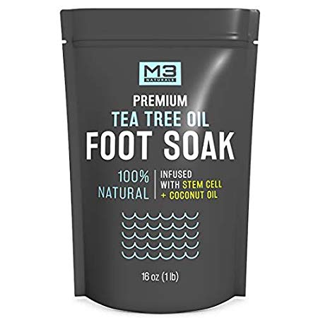 M3 Naturals Tea Tree Oil Foot Soak Infused with Coconut Oil and Stem Cell Epsom Salt Fights Toenail Fungus Athletes Foot Stubborn Foot Odor Scent Fungal Softens Calluses and Soothes Sore Tired Feet