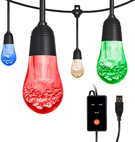 Enbrighten Acrylic Bulbs, USB-Powered Café String Lights, 12ft, 12, LED, Indoor or Outdoor, Camping, Tailgate, Dorm Room, 48366