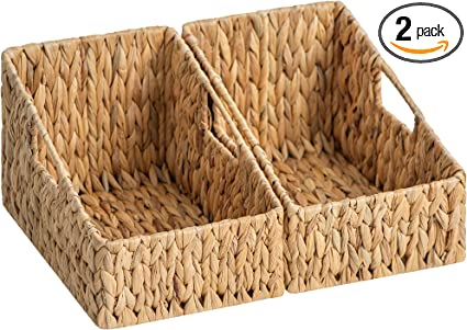 StorageWorks Wicker Baskets for Storage, Water Hyacinth Baskets with Built-in Handles, Handwoven Pantry Baskets for Shelves, Kitchen, 2 Pack