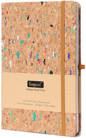 A5 Classic Notebook/Journal,Hard Cover Writing Notebook with Fine Expandable Paper Pocket, Pen loop,8.5x 5.8 In,Wood Color, Premium Thick Paper 192 Pages for School Season