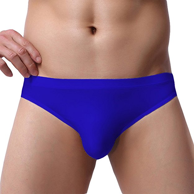 NEIKU Men's Sexy Thong Ice Silk Bikini Underwear Low Rise Seamless Breathable Briefs