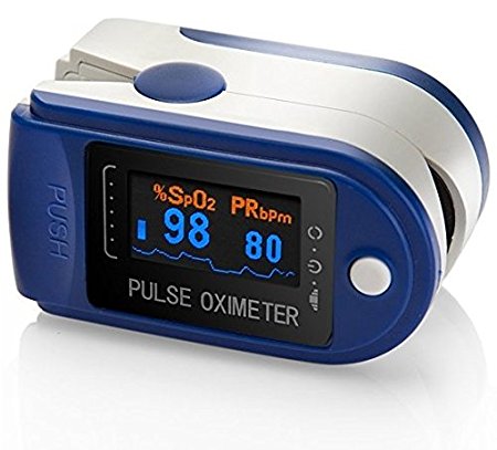 AVAX 50D - Finger Pulse Oximeter - %SpO2 (Blood Oxygen Saturation) & Heart Rate Monitor - colour OLED display with 6 modes and 4 display directions - with Instructions, Lanyard & Carry Case (in RETAIL PACKAGING) - BLUE