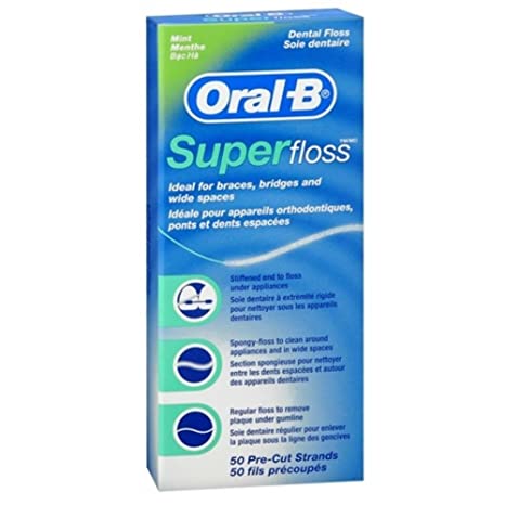 Oral-B Super Floss Mint Dental Floss Pre-Cut Strands 50 ea ( Pack of 2)