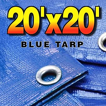 20' X 20' Premium Blue Multi-Purpose 6-mil Waterproof Poly Tarp Cover 20x20 Tent Shelter Camping Tarpaulin Rip-Smart