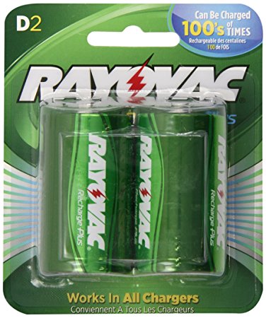 Rayovac Recharge PLUS High-Capacity Rechargeable 3000 mAh NiMH D Pre-Charged Batteries, 2-pack (PL713-2)