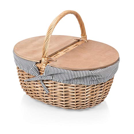 Picnic Time Country Picnic Basket with Navy/White Striped Liner
