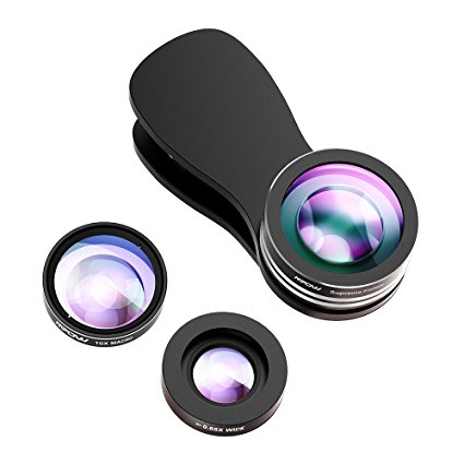 Mpow 3 in 1 Clip-On 180 Degree Supreme Fisheye   0.65X Wide Angle  10X Macro Lens for iPhone 7/6s/6s Plus/5/5S/SE/4 Samsung S7/S6 HTC Huawei and other Smartphone