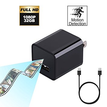 Hidden Camera Charger Motion Activated, Acetek 1080p Wireless HD Mini Camera 32 GB Memory Wall Plug AC Adapter, Spy Gadgets Nanny Camera Monitor, Video Recorder Loop Recording for Home Security
