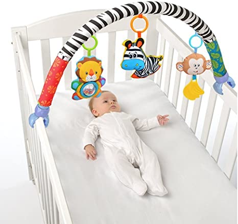 Singring Baby Arch Pram Crib Activity Cloth Animal Toy Pram Activity Bar with Rattle/Squeak (Zebra)