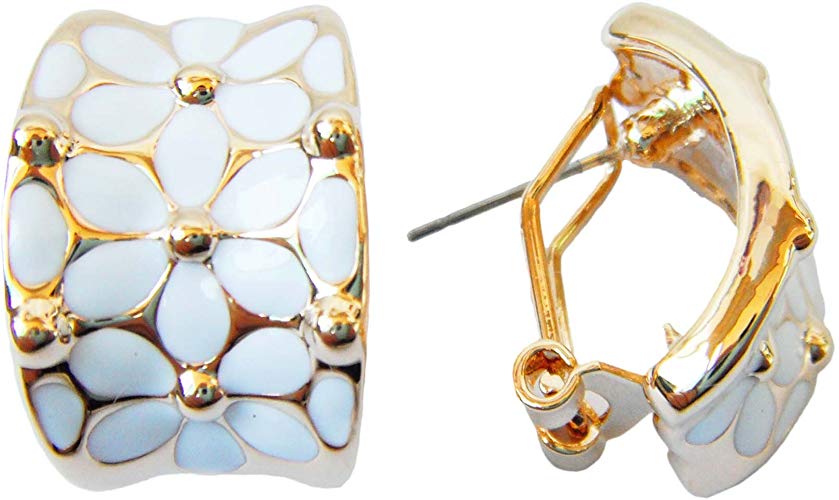 Navachi 18k Gold Plated Square Rainbow White Enamel Omega Az1936o Earrings