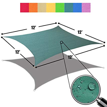 Alion Home 12' x 12' Waterproof Woven Sun Shade Sail in Vibrant Colors (Forest Green)