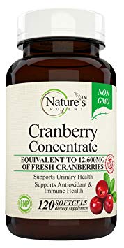 Nature's Potent - Cranberry Concentrate, Non-GMO Supplement Equivalent to 12,600mg of Fresh Cranberries, with Vitamins C and E, 120 Softgels