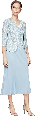 Alex Evenings Women's Tea Length Jacket Dress, Perfect for Weddings, Formal Events (Petite and Regular Sizes)