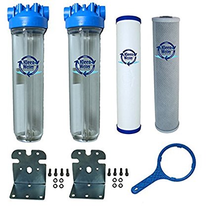 KleenWater Whole House Filter System, Chlorine Sediment Sulfur Filtration, Dual Stage, 4.5 x 20 Inch