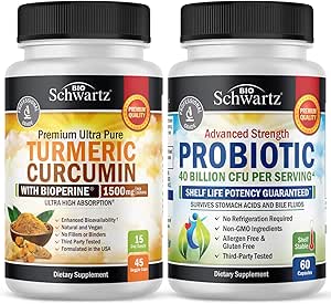 Turmeric Curcumin 1500mg 45 Count   Probiotic 40 Billion CFU 60 Count