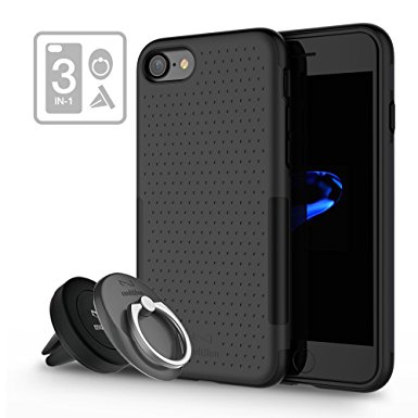 multifun Heavy Duty Protection Case for iPhone 7 4.7 inch , Slim Fit Dual Layer Rugged Case, Hybrid Shockproof Full-Body Protective Cover Kit with Ring Grip and Air Vent Magnetic Car Mount Holder