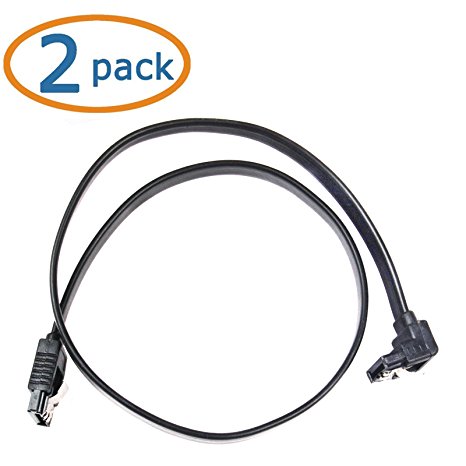 Sata Cable, WOVTE 18 Inch SATA III 6.0 Gbps Cable with Locking Latch and 90 Degree Plug Black Pack of 2