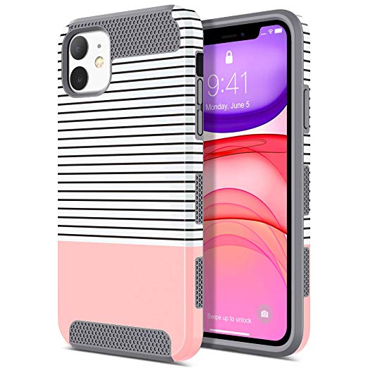 ULAK iPhone 11 Case, Slim Stylish Designed Shockproof Protective Hybrid Scratch Resistant Hard Back Cover Shock Absorbent TPU Bumper Case for Apple iPhone 11 6.1 inch (2019), Rose Gold Stripes