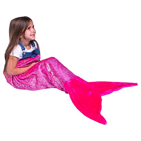 PixieCrush Mermaid Tail Blanket For Teenagers/Adults & Kids Thick, Plush Super Comfy Fleece Snuggle Blanket With Double Stitching, Keep Feet Warm (Small, Shiny Pink)
