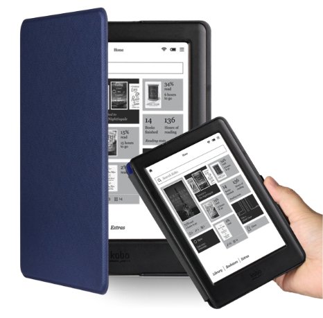 OMOTON Kobo Glo HD Case Cover -- The Thinnest and Lightest PU leather Case Cover with Auto Sleep Wake Feature for Kobo Glo HD 2015 New Released Navy Blue