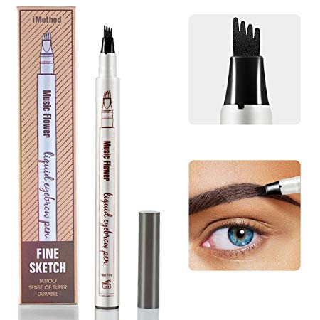 Eyebrow Tattoo Pen - iMethod Microblading Eyebrow Pencil with a Micro-Fork Tip Applicator Creates Natural Looking Brows Effortlessly and Stays on All Day (Dark grey)