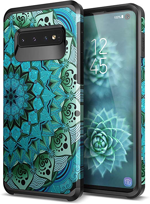 Galaxy S10 case - SmartLegend Slim Heavy Duty Protective Armor Hybrid Dual Layer Shockproof Case for Samsung Galaxy S10 6.1 inch-Blue Lotus