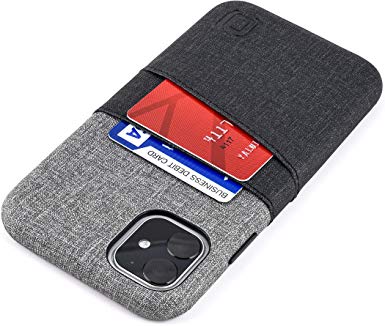Dockem Luxe M2 Card Case for iPhone 11 (6.1): Built-in Invisible Metal Plate, Designed for Magnetic Mounting: Slim Canvas Style Synthetic Leather Wallet Case (Black & Grey)