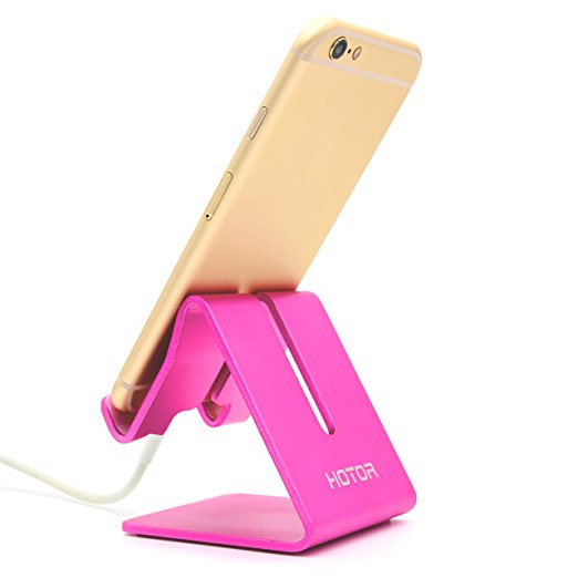 HOTOR Solid Aluminum Desk Desktop Stand for iPhone 6 6 plus 4 4s 5 5s 5c iPad 2/3 air mini/Samsung Galaxy S3/5 HTC ONE M7 Blackberry Tablet Tab Google Nexus Lumia and other Smartphone, Rosy