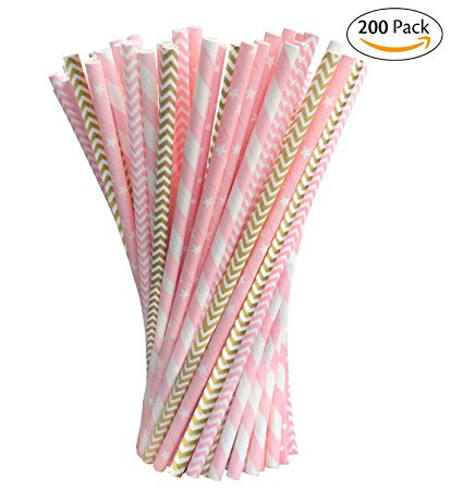 Pack of 200 Paper Straws Party Decoration Striped Drinking Straws for Birthday, Wedding, Christmas, Celebration Parties by Acerich