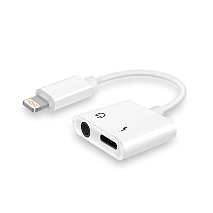 Lightning adapter, Lightning to 3.5mm Aux Headphone Jack Audio & Charger Cable for iPhone 8/8 Plus/X/7 7Plus, CNXUS iPhone 7/8 Adaptor & Splitter, Support play/pause control, iOS 11 and Before (White)