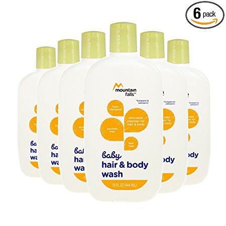 Mountain Falls Hypoallergenic Tear-Free Baby Hair and Body Wash, Compare to Johnson's, 15 Fluid Ounce (Pack of 6)