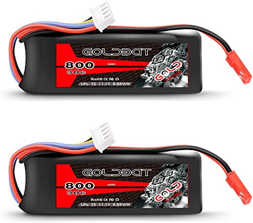 GOLDBAT 11.1V 800mAh 3S 30C LiPo Battery Pack with JST Plug for FPV Racing Quadcopters LiPo Battery 200 250 Heli 800mm Warbirds Eflite Blade CP CP Pro Helicopter E-flite EFLB8003SJ30