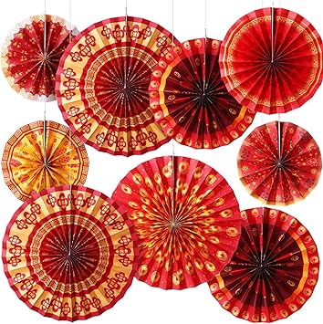 Outus 9 Pcs Chinese New Year Decorations Paper Fans Red Lucky Chinese Hanging Ornaments Lunar New Year Party Fan Ceiling Wall Decor for 2024 Year of The Dragon Chinese Spring Festival Party Supplies