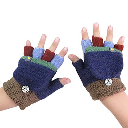 Kid Toddler Magic Winter Wool Knit Mitten Convertible Flip Top Fingerless Gloves
