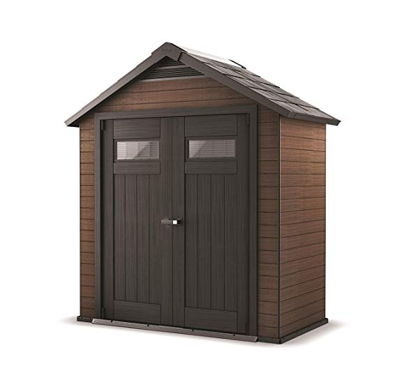 Keter Fusion Outdoor Plastic Garden Storage Shed, Brown, 7.5 x 4 ft