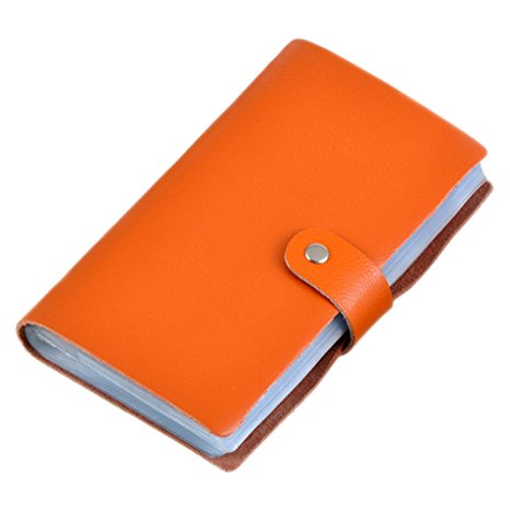Boshiho Leather Credit Card Holder Business Card Case Book Style 90 Count Name ID Card Holder Book (Orange)