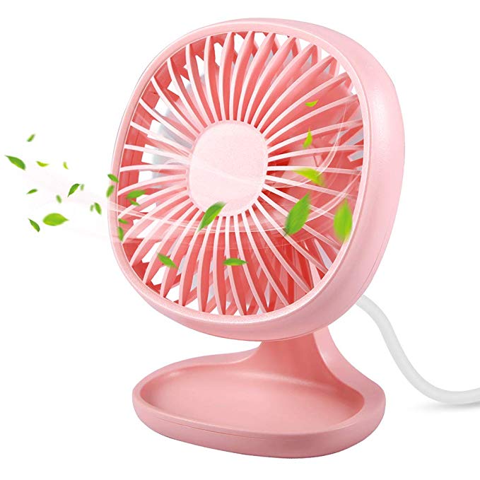 TekHome Small Table Fan for Office, Standing Fan Quiet, Mini USB Fan Pink 3 Speed, High Velocity Desk Fan for Girls, Ventilador Portatil, USB Powered, 90°Up&Down, 4 Inch, Best 2019 Gifts for Girls.