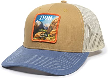 Zion National Park Series Scout Patch Mesh Back Trucker Hat - Adjustable Snapback Baseball Cap for Men & Women