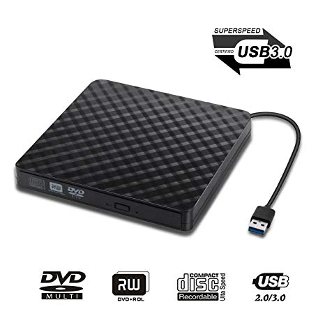 External Ultra Slim USB 3.0 CD/DVD Drive Burner, Jirvyuk High Speed DVD Drive RW Writer Player for Macbook air Laptop