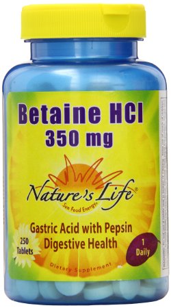 Natures Life Betaine HCL  350 Mg 250 Tablets