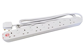 Masterplug SWSRG62N 2 m 13 A 6-Gang Surge Protected Extension Lead with Individually Switched Sockets - White