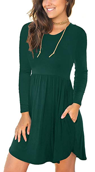 Viishow Women's Long Sleeve Casual Loose T-Shirt Dresses with Pocket