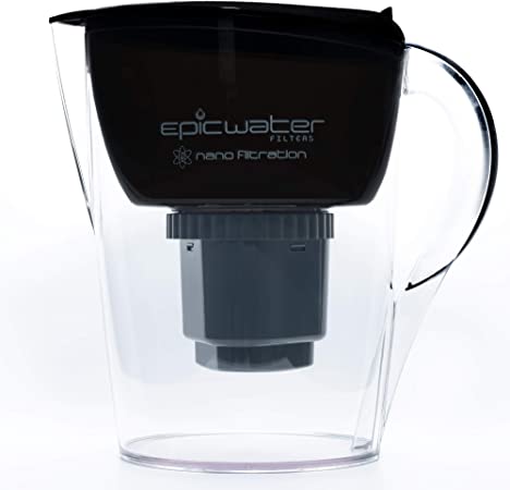 Epic Nano | Water Filter Pitchers for Drinking Water | 10 Cup | 150 Gallon Long Last Filter | Gravity Water Filter | Removes Virus, Bacteria, Chlorine | Water Purifier (Black)