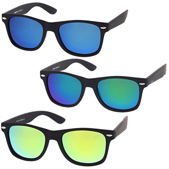 zeroUV - Matte Finish Reflective Color Mirror Lens Large Square Horn Rimmed Sunglasses 55mm