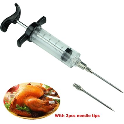 HeroNeo® BBQ Tool Cook Meat Marinade Injector Flavor Syringe For Poultry Turkey Chicken Grill Cooking With 2pcs needle tips (Black)