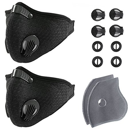 Activated Carbon Dustproof/Dust Mask - with Extra Filter Cotton Sheet and Valves for Exhaust Gas, Pollen Allergy, PM2.5, Running, Cycling, Outdoor Activities