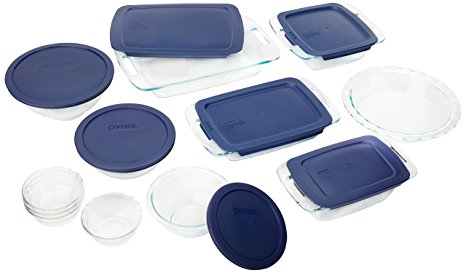 Pyrex Easy Grab 19-Piece Glass Bakeware Set with Blue Lids