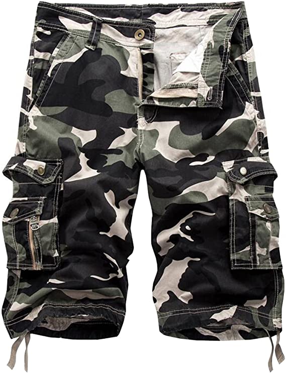 DONGD Mens Cargo Shorts Cotton Relaxed Fit Camouflage Camo Cargo Short