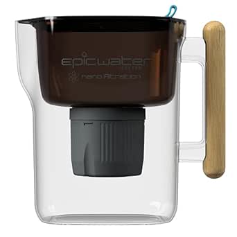 Epic Nano | Water Filter Pitchers for Drinking Water | 10 Cup | 150 Gallon Filter | Gravity Water Filter (Black & Bamboo)